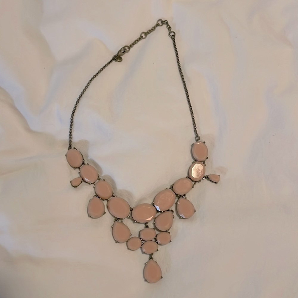 Chunky pink stone necklace with brass/gold chain
